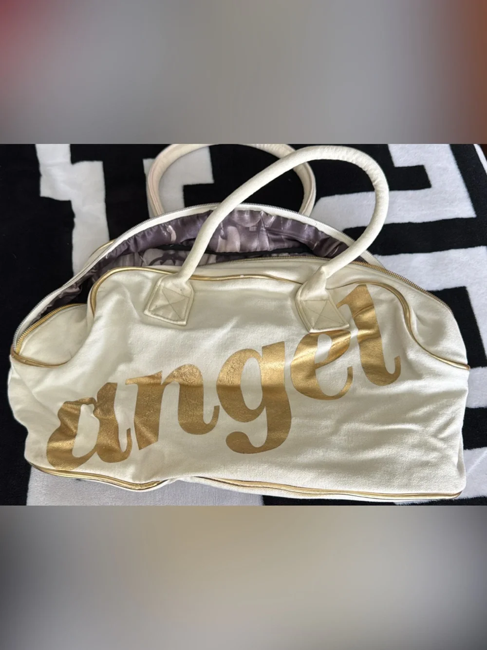 Victoria’s Secret Cream Tote with “Angel” Gold Script Logo